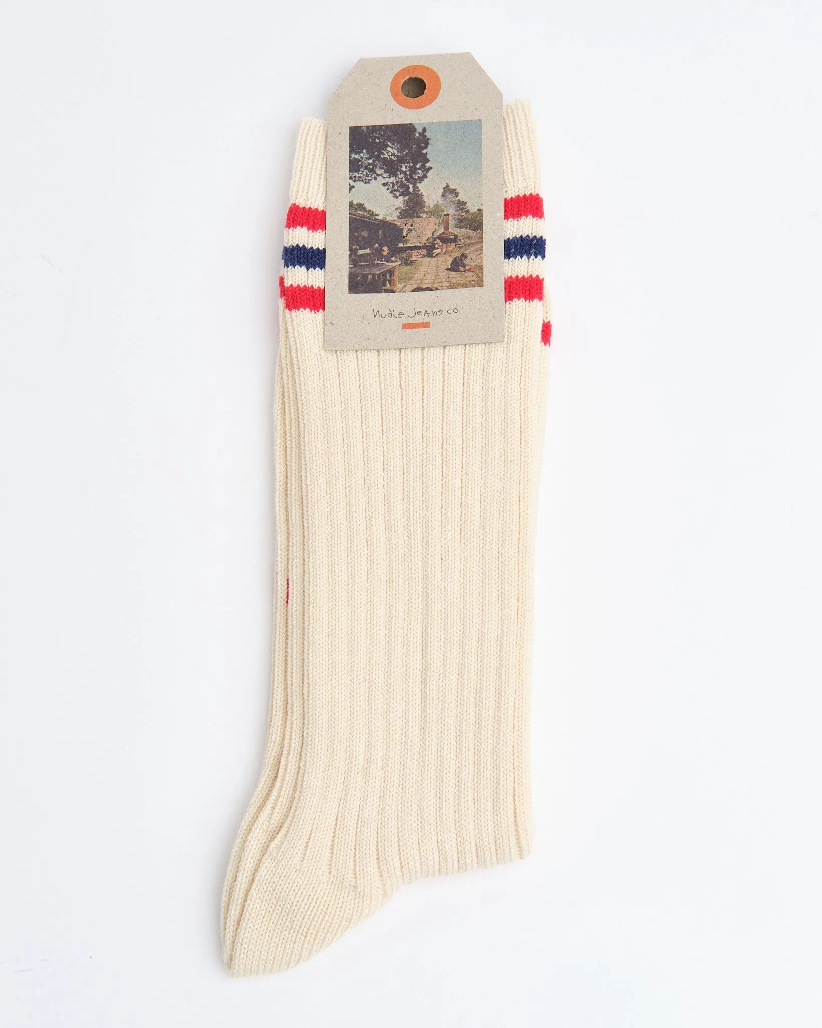 Men Tennis Socks Stripe Offwhite/Red