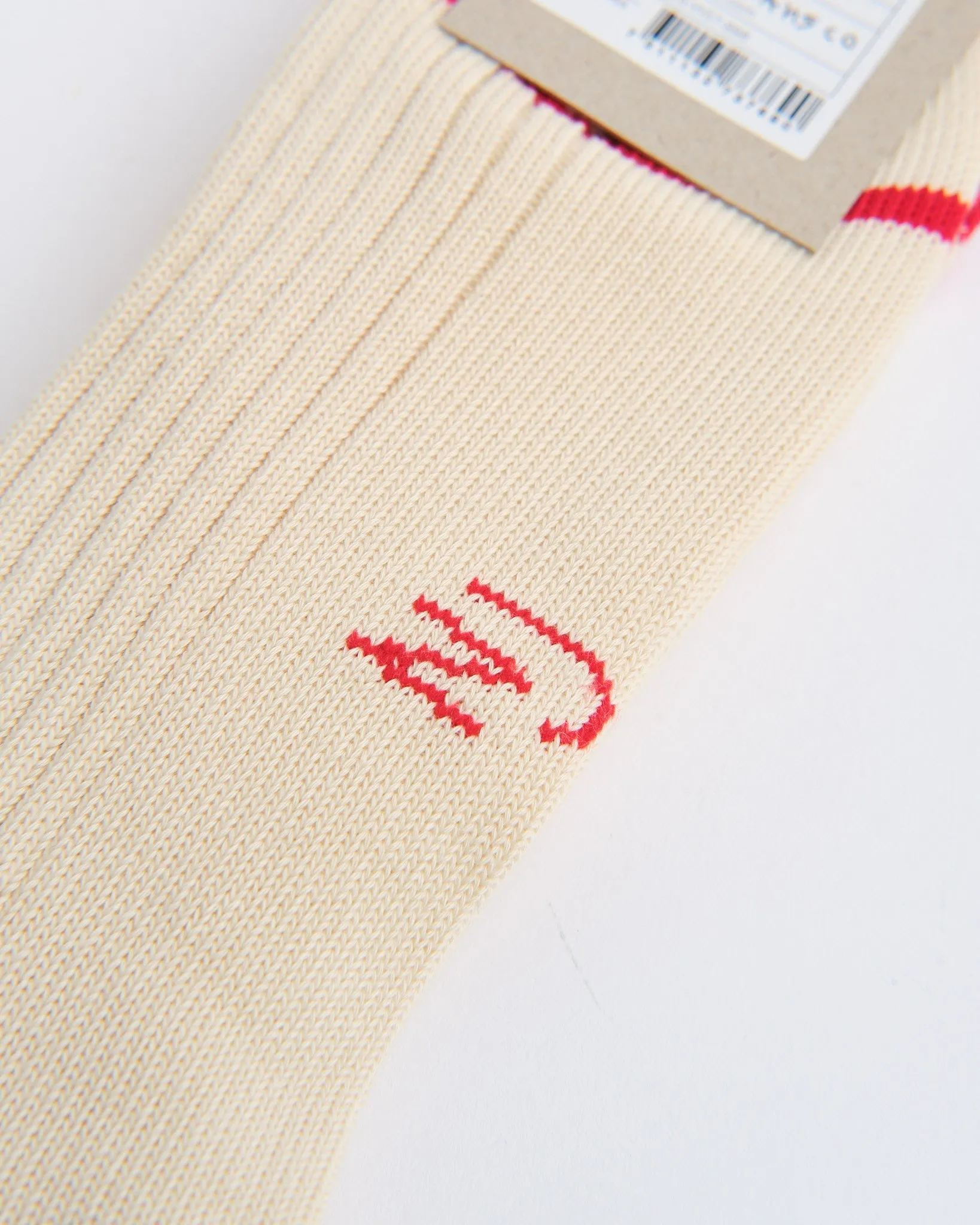 Men Tennis Socks Stripe Offwhite/Red