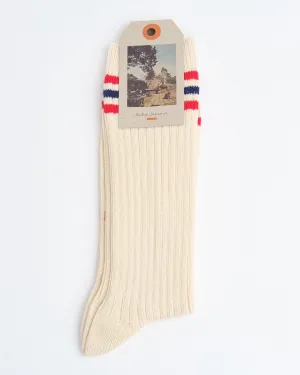 Men Tennis Socks Stripe Offwhite/Red