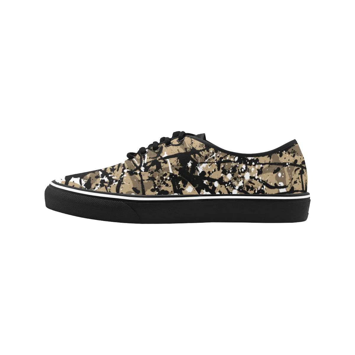 Men's Coffee Colored Paint Splatter Print Canvas Low Top Shoes