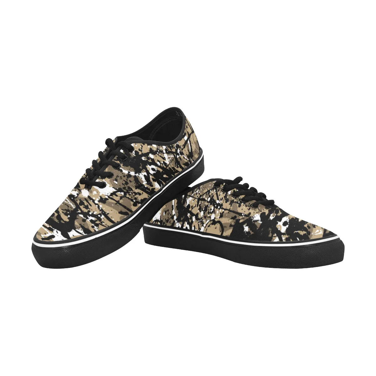 Men's Coffee Colored Paint Splatter Print Canvas Low Top Shoes