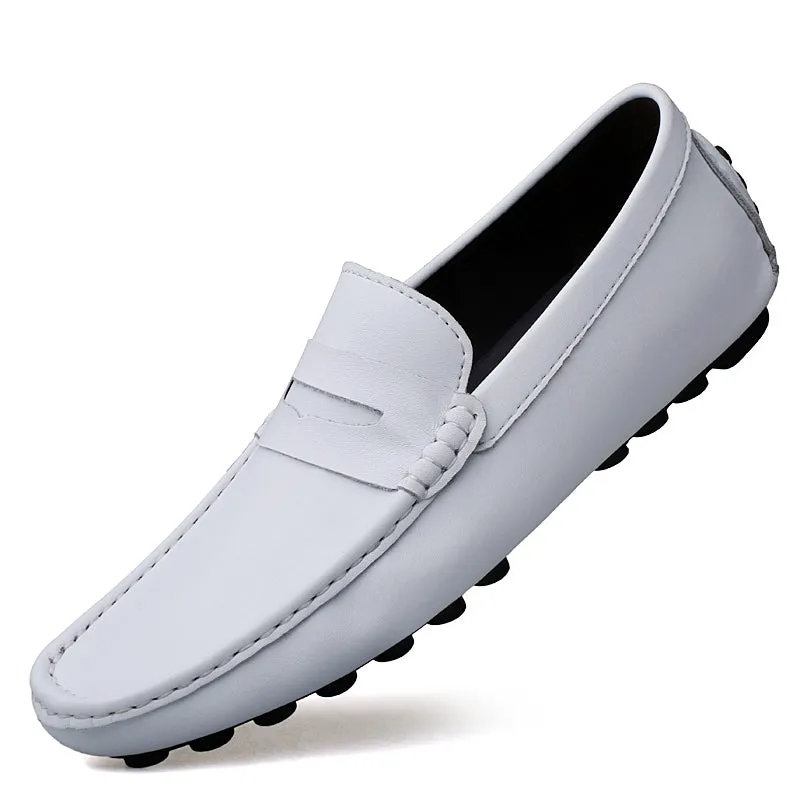 Men's Genuine Leather Shoes Casual Heightening Slip On Loafers Breathable Lightweight Flats Driving Shoes Fashion Slipper