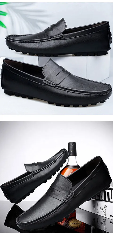 Men's Genuine Leather Shoes Casual Heightening Slip On Loafers Breathable Lightweight Flats Driving Shoes Fashion Slipper