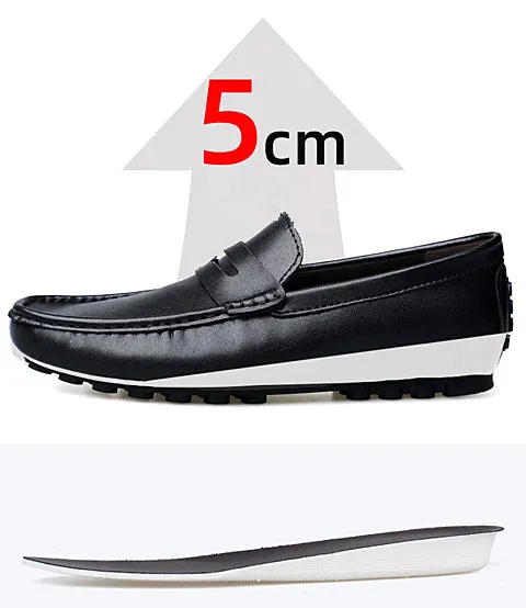 Men's Genuine Leather Shoes Casual Heightening Slip On Loafers Breathable Lightweight Flats Driving Shoes Fashion Slipper