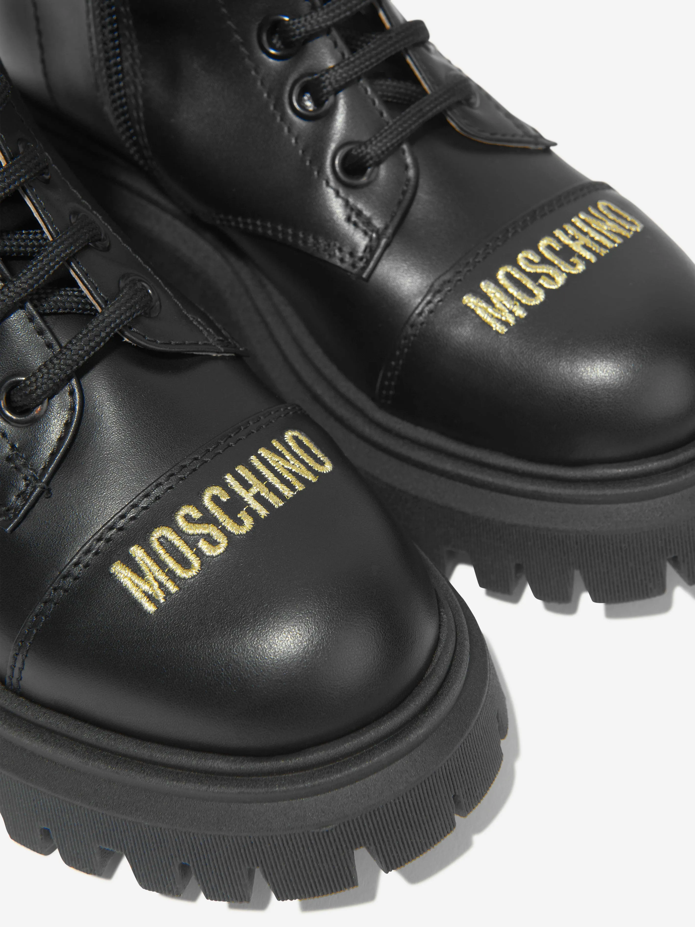 Moschino Girls Leather Logo Tape Ankle Boots