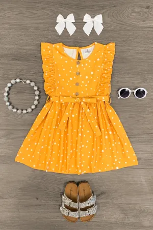 Mustard Polka Dot Ruffle Tie Dress