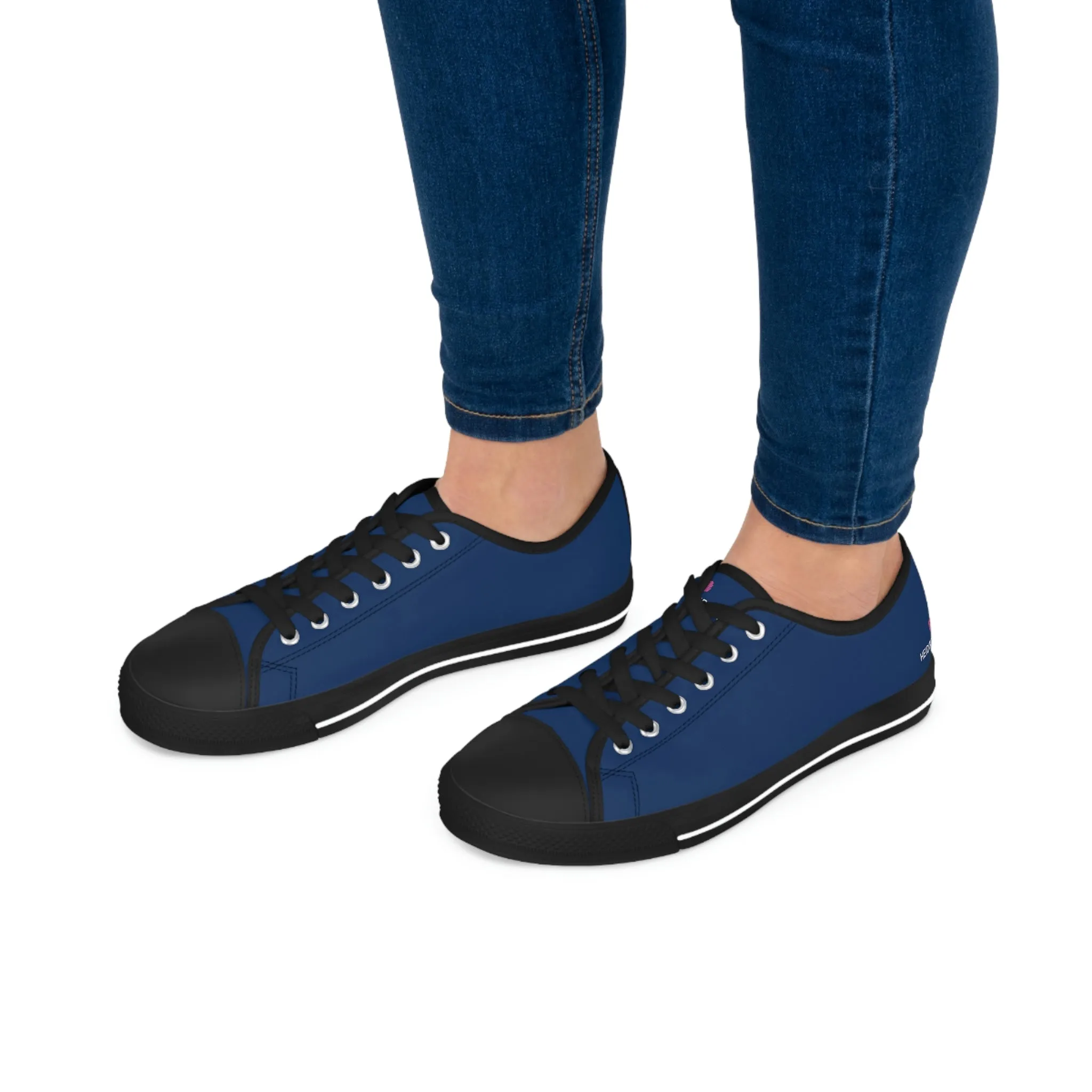 Navy Blue Color Ladies' Sneakers, Best Solid Blue Color Designer Women's Low Top Sneakers  (US Size: 5.5-12)