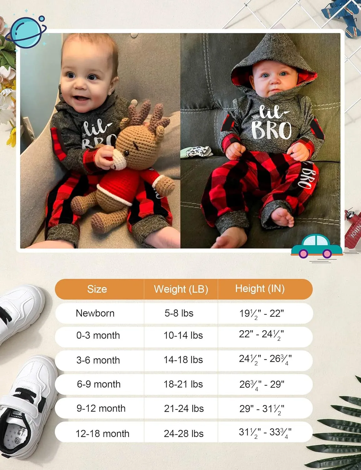 Newborn Baby Boy Clothes Plaid Letter Print Long Sleeve Hoodies   Long Pants 2PCS Fall Winter Outfits Set