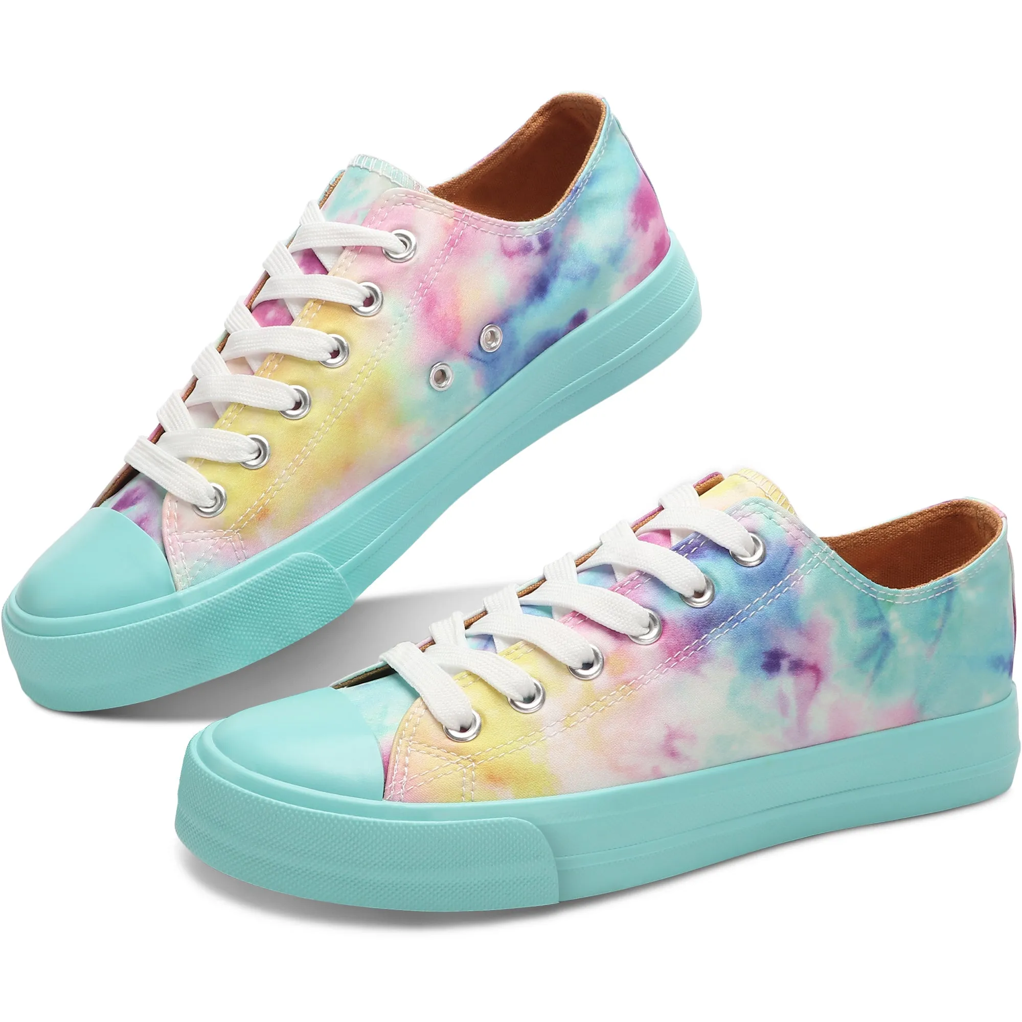 Obtaom Womens Rainbow Canvas Sneakers Orange Multi Tennis Shoes for Lady Tie Dye Shoes for Women Sun Set Fashion Sneakers