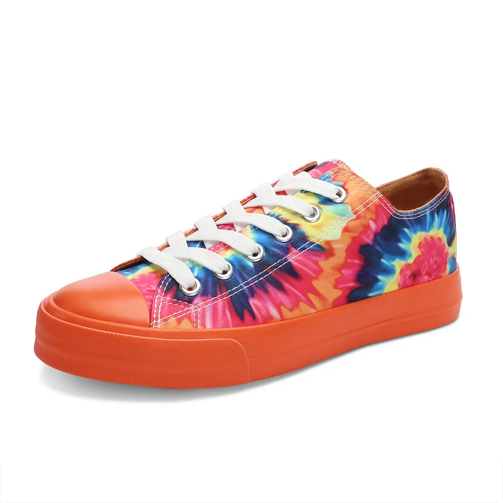 Obtaom Womens Rainbow Canvas Sneakers Orange Multi Tennis Shoes for Lady Tie Dye Shoes for Women Sun Set Fashion Sneakers