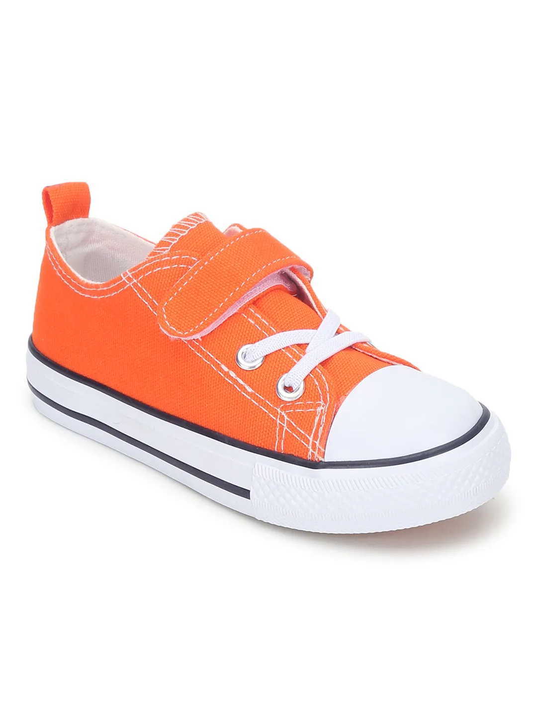 Orange Canvas Stylish Velcro Sneakers For Kids-Unisex (TC-VKCAN3-ORA)