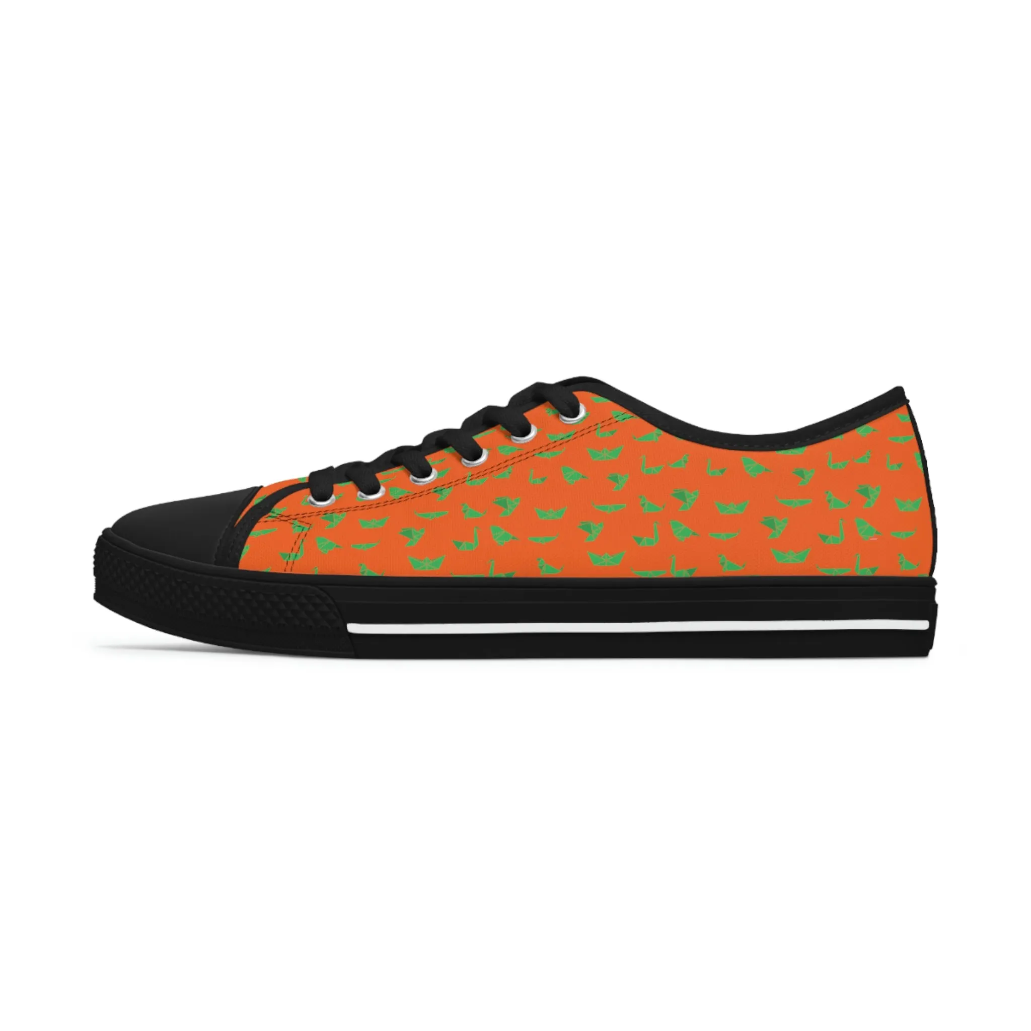 Orange Green Cranes Ladies' Sneakers, Women's Low Top Sneakers Best Quality Women's Canvas Sneakers (US Size: 5.5-12)