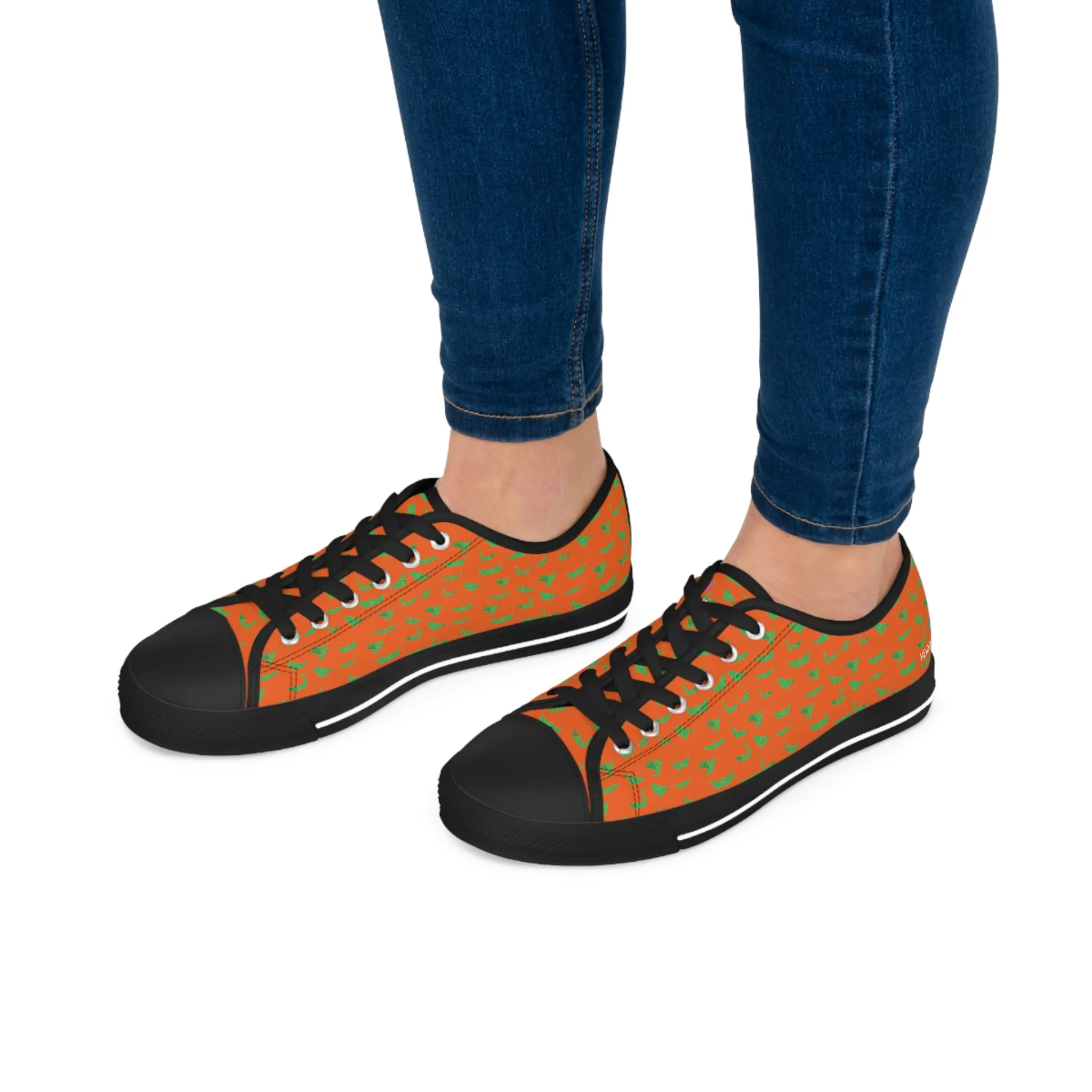 Orange Green Cranes Ladies' Sneakers, Women's Low Top Sneakers Best Quality Women's Canvas Sneakers (US Size: 5.5-12)