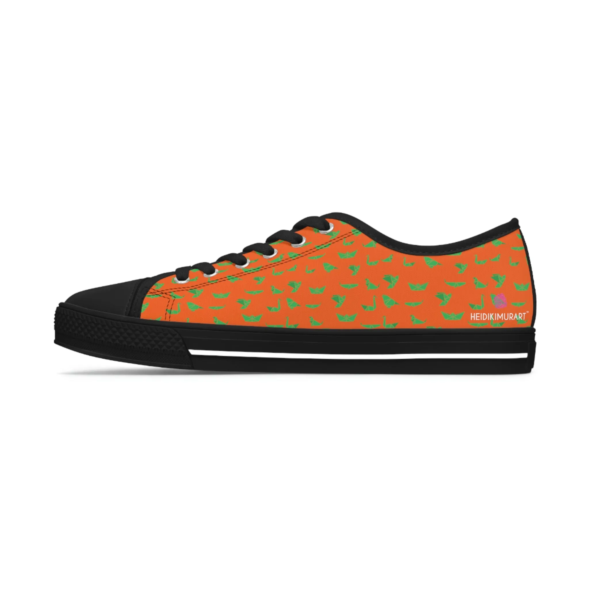 Orange Green Cranes Ladies' Sneakers, Women's Low Top Sneakers Best Quality Women's Canvas Sneakers (US Size: 5.5-12)