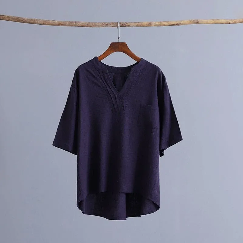 Petite Cotton Linen T-Shirt With Pockets  | Zen