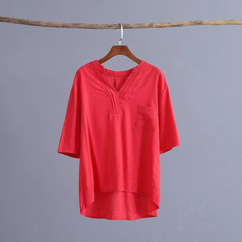 Petite Cotton Linen T-Shirt With Pockets  | Zen