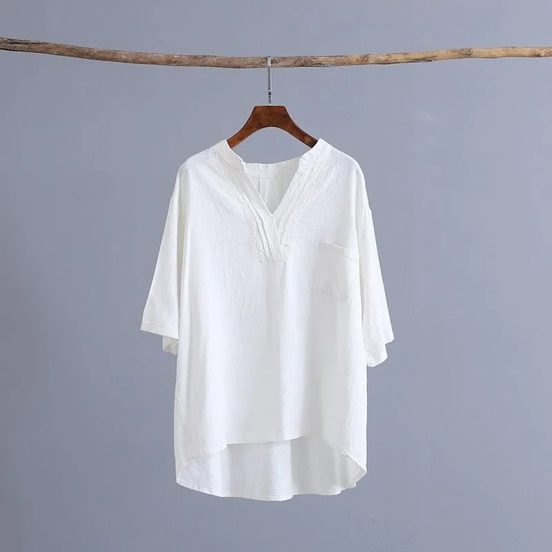 Petite Cotton Linen T-Shirt With Pockets  | Zen