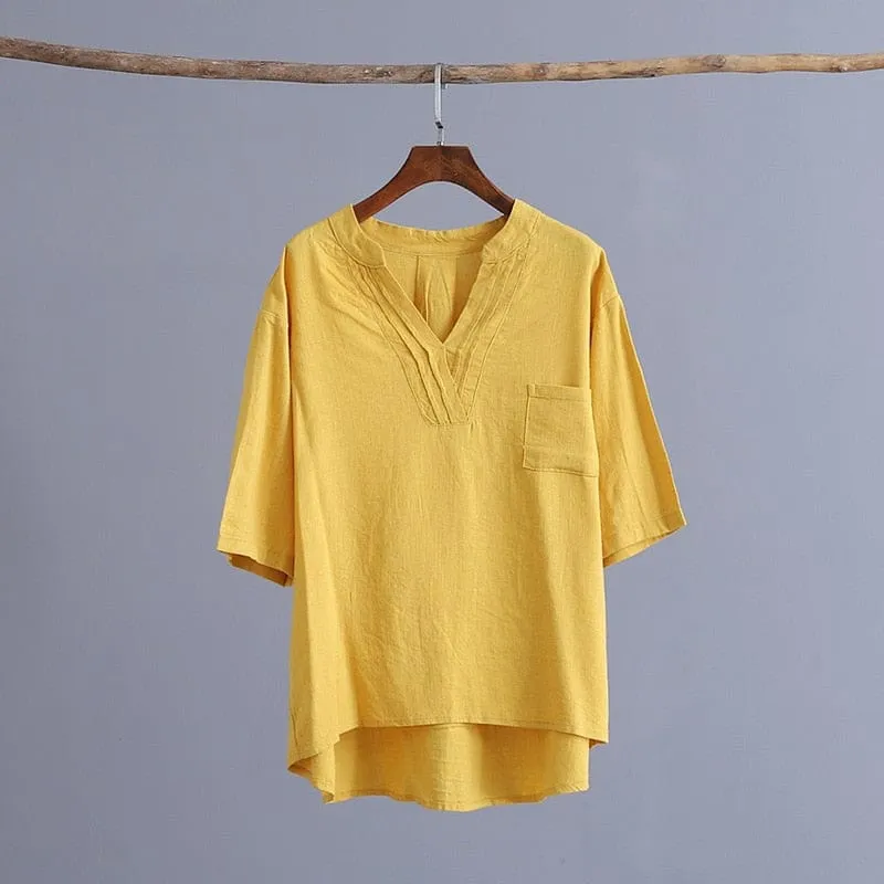 Petite Cotton Linen T-Shirt With Pockets  | Zen