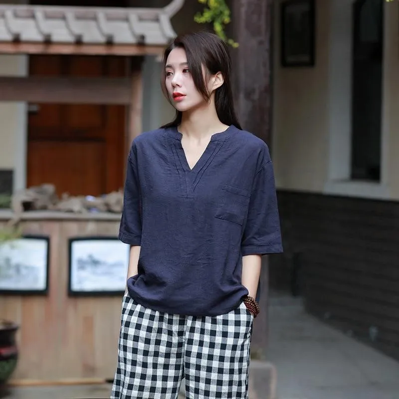 Petite Cotton Linen T-Shirt With Pockets  | Zen