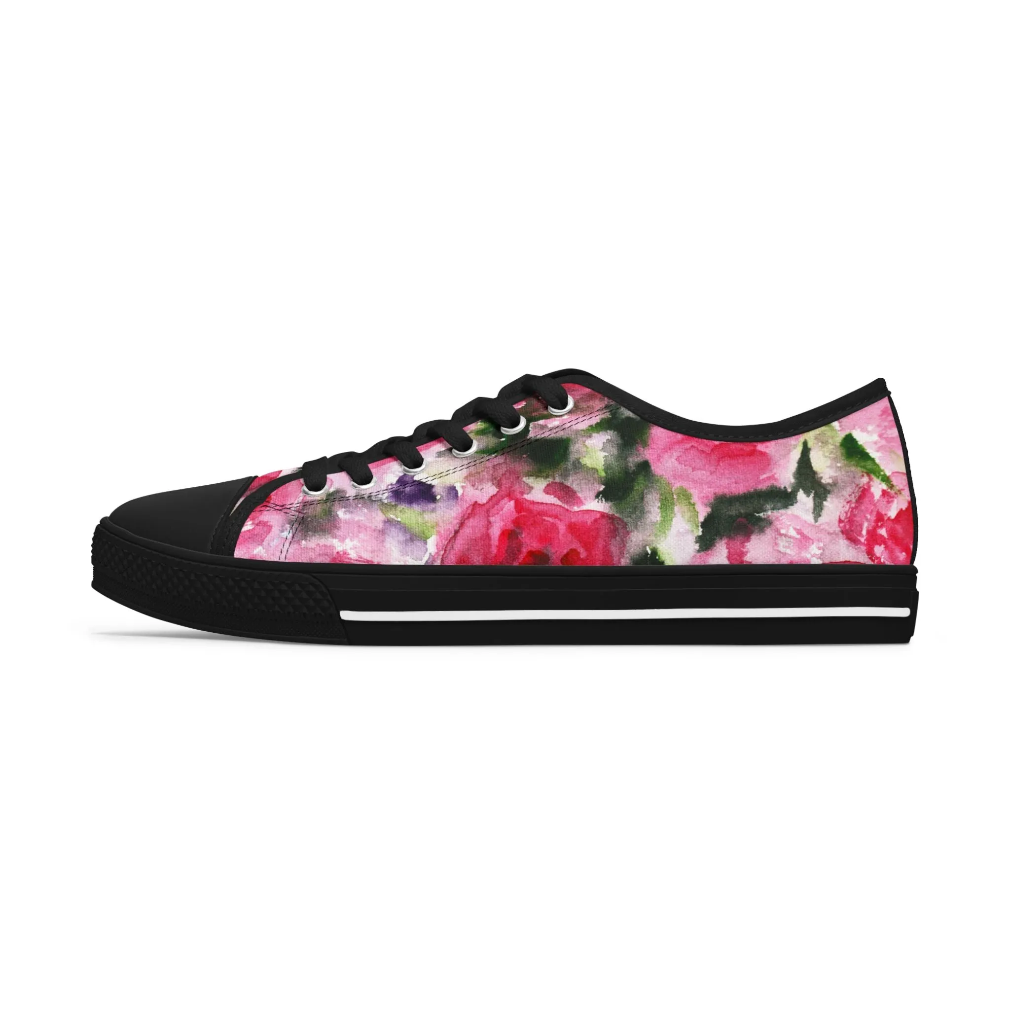 Pink Rose Floral Women's Sneakers, Floral Print Best Women's Low Top Canvas Sneakers (US Size: 5.5-12)