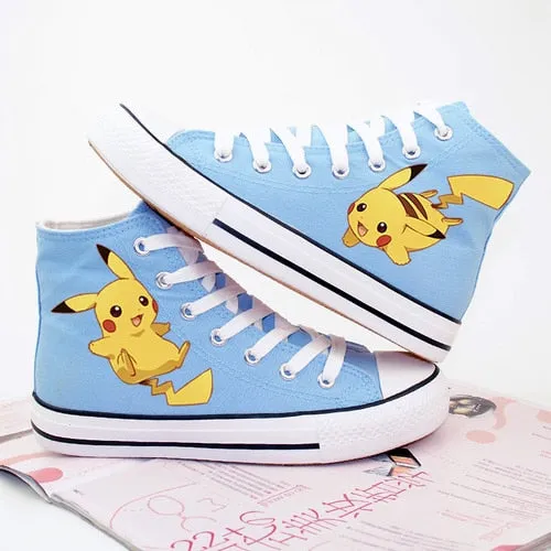 Pokemon Anime Cartoon Hand Painted Canvas Shoes High Top Casual Sneaker Minion Shoes Adults Minions Sneakers