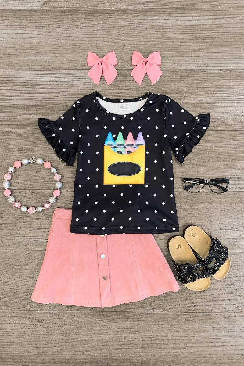 Polka Dot Crayon Suede Skirt Set