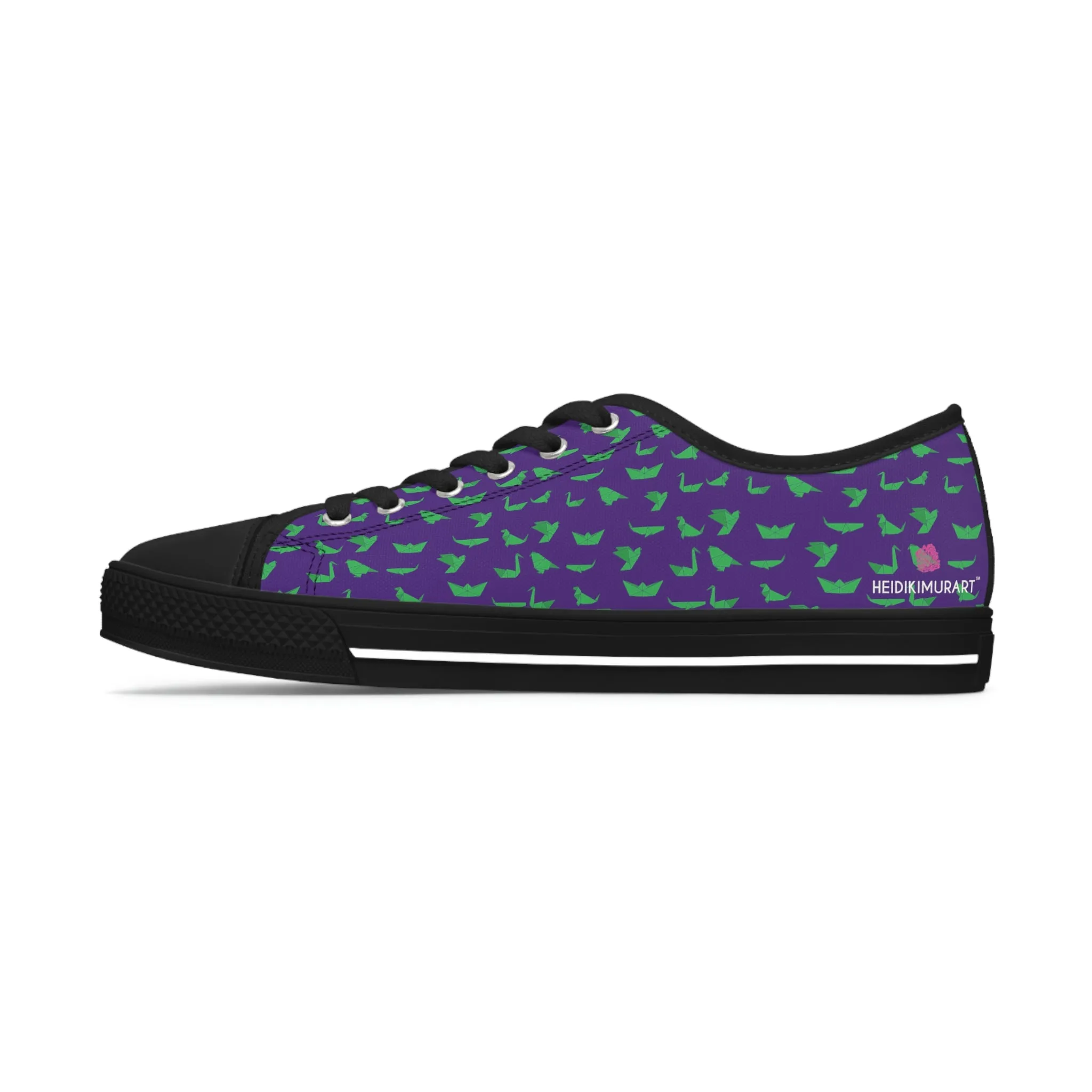 Purple Green Cranes Ladies' Sneakers, Best Women's Low Top Sneakers Best Quality Women's Canvas Sneakers (US Size: 5.5-12)