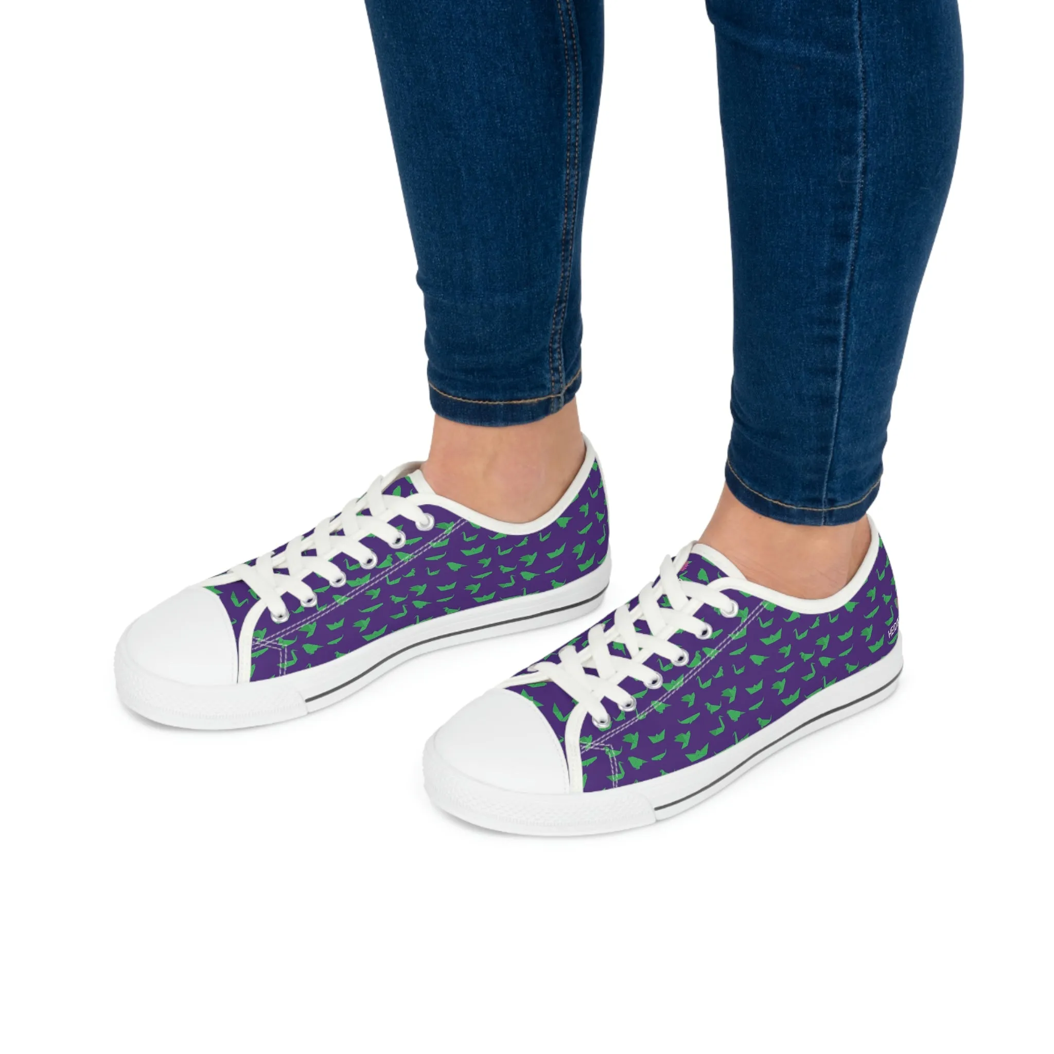 Purple Green Cranes Ladies' Sneakers, Best Women's Low Top Sneakers Best Quality Women's Canvas Sneakers (US Size: 5.5-12)