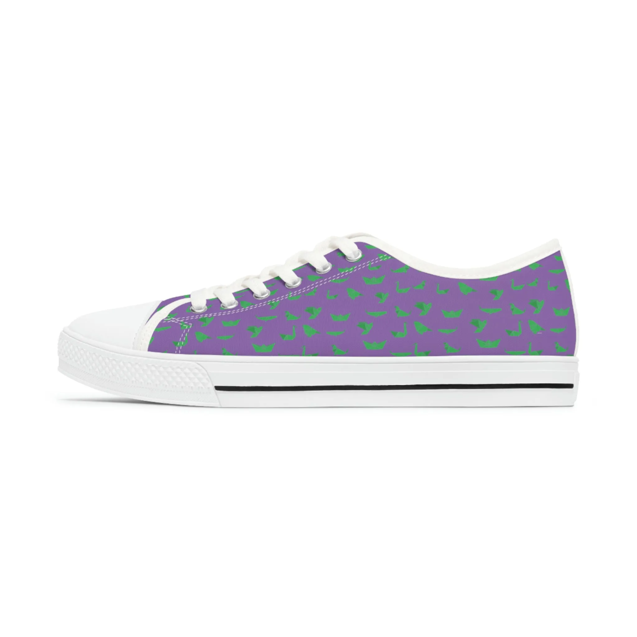 Purple Green Cranes Ladies' Sneakers, Women's Low Top Sneakers Best Quality Canvas Sneakers (US Size: 5.5-12)