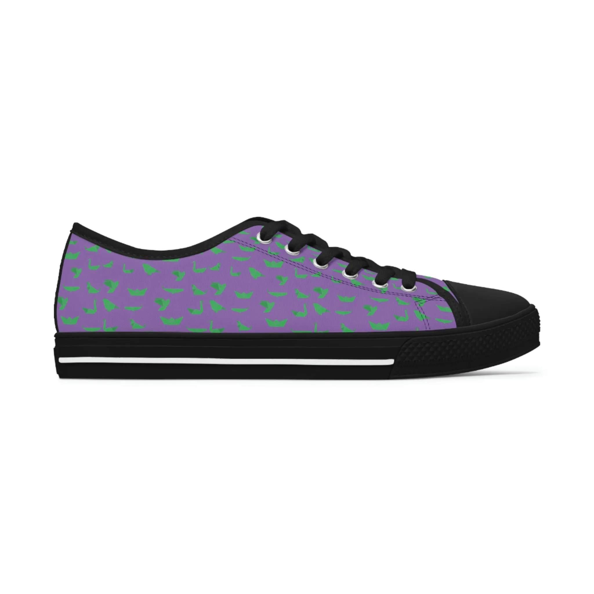 Purple Green Cranes Ladies' Sneakers, Women's Low Top Sneakers Best Quality Canvas Sneakers (US Size: 5.5-12)