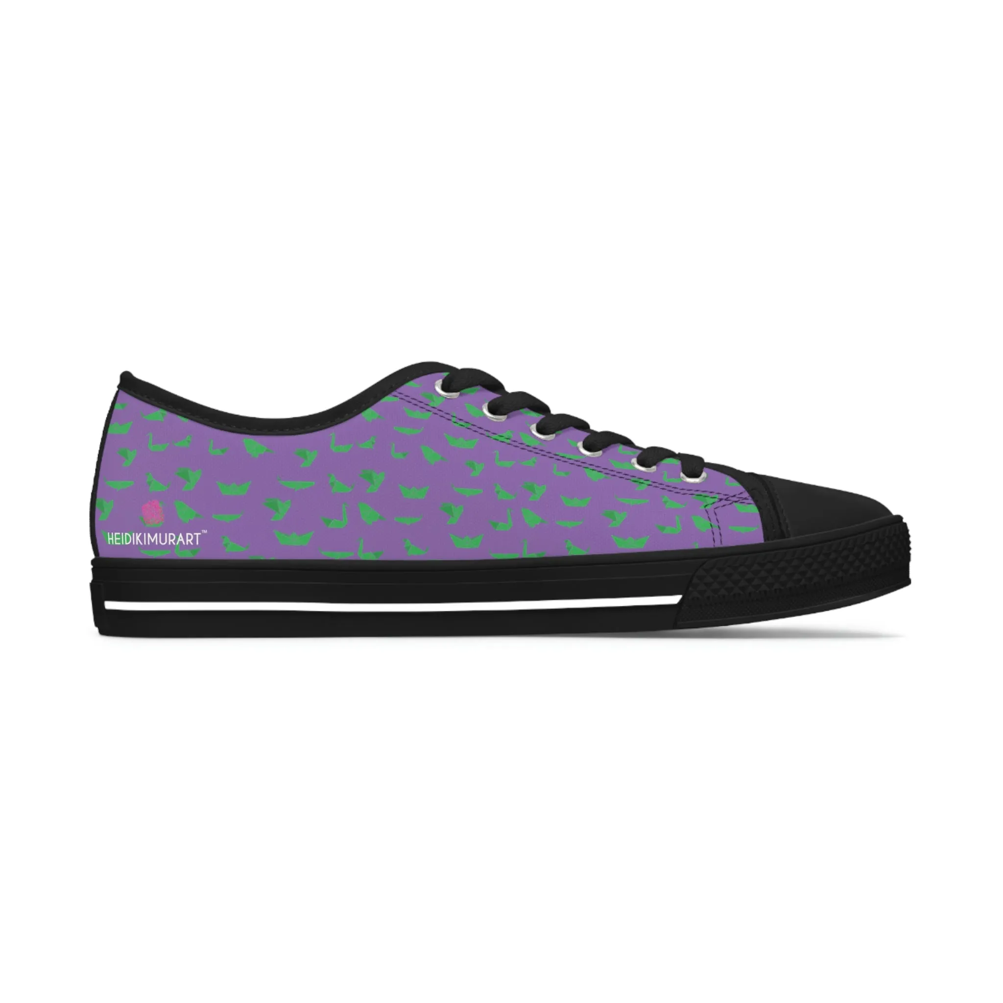 Purple Green Cranes Ladies' Sneakers, Women's Low Top Sneakers Best Quality Canvas Sneakers (US Size: 5.5-12)