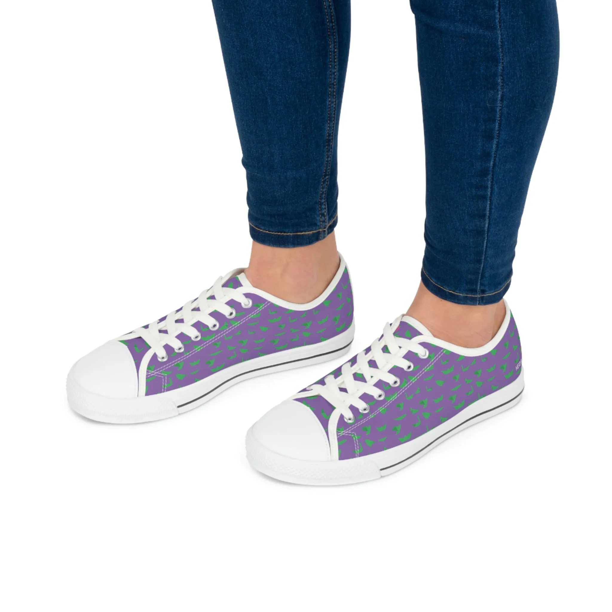 Purple Green Cranes Ladies' Sneakers, Women's Low Top Sneakers Best Quality Canvas Sneakers (US Size: 5.5-12)