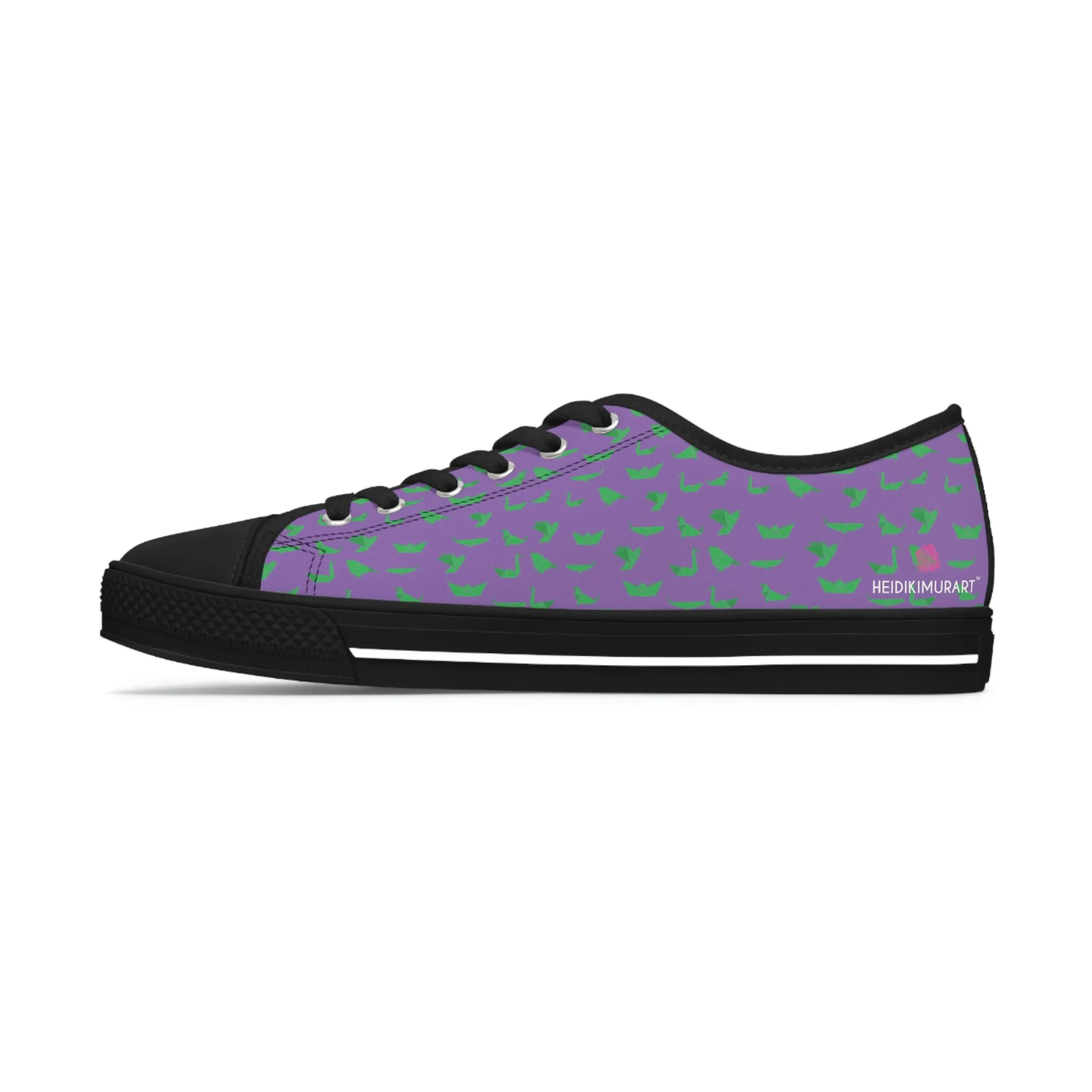 Purple Green Cranes Ladies' Sneakers, Women's Low Top Sneakers Best Quality Canvas Sneakers (US Size: 5.5-12)