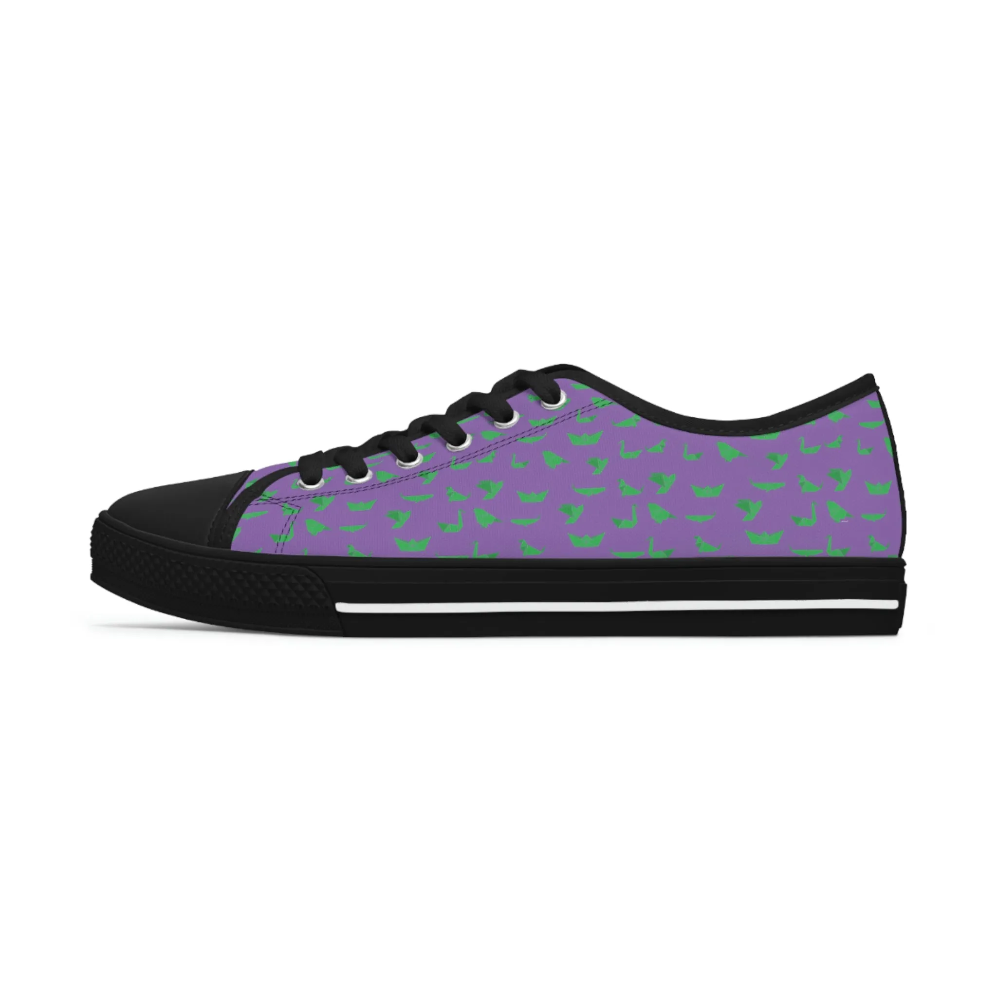 Purple Green Cranes Ladies' Sneakers, Women's Low Top Sneakers Best Quality Canvas Sneakers (US Size: 5.5-12)