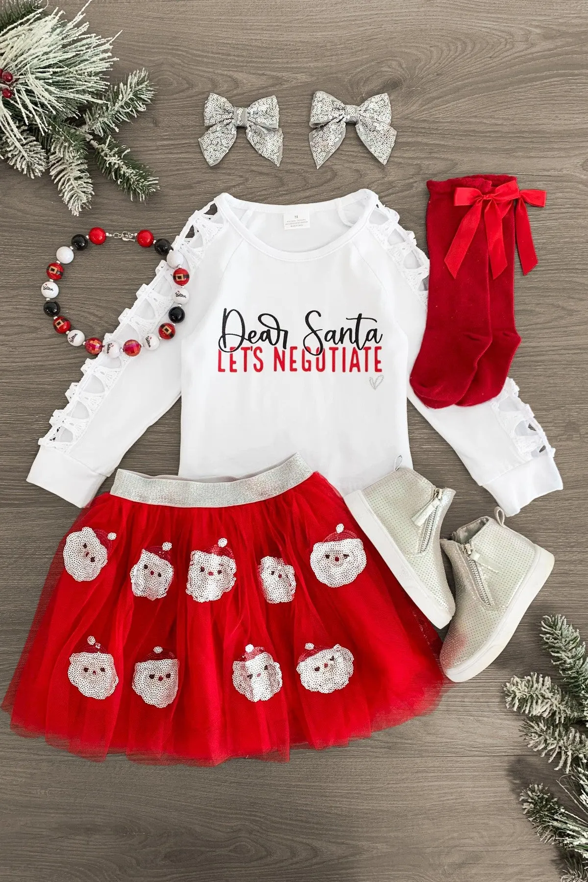 "Dear Santa, Let's Negotiate" Tutu Skirt Set