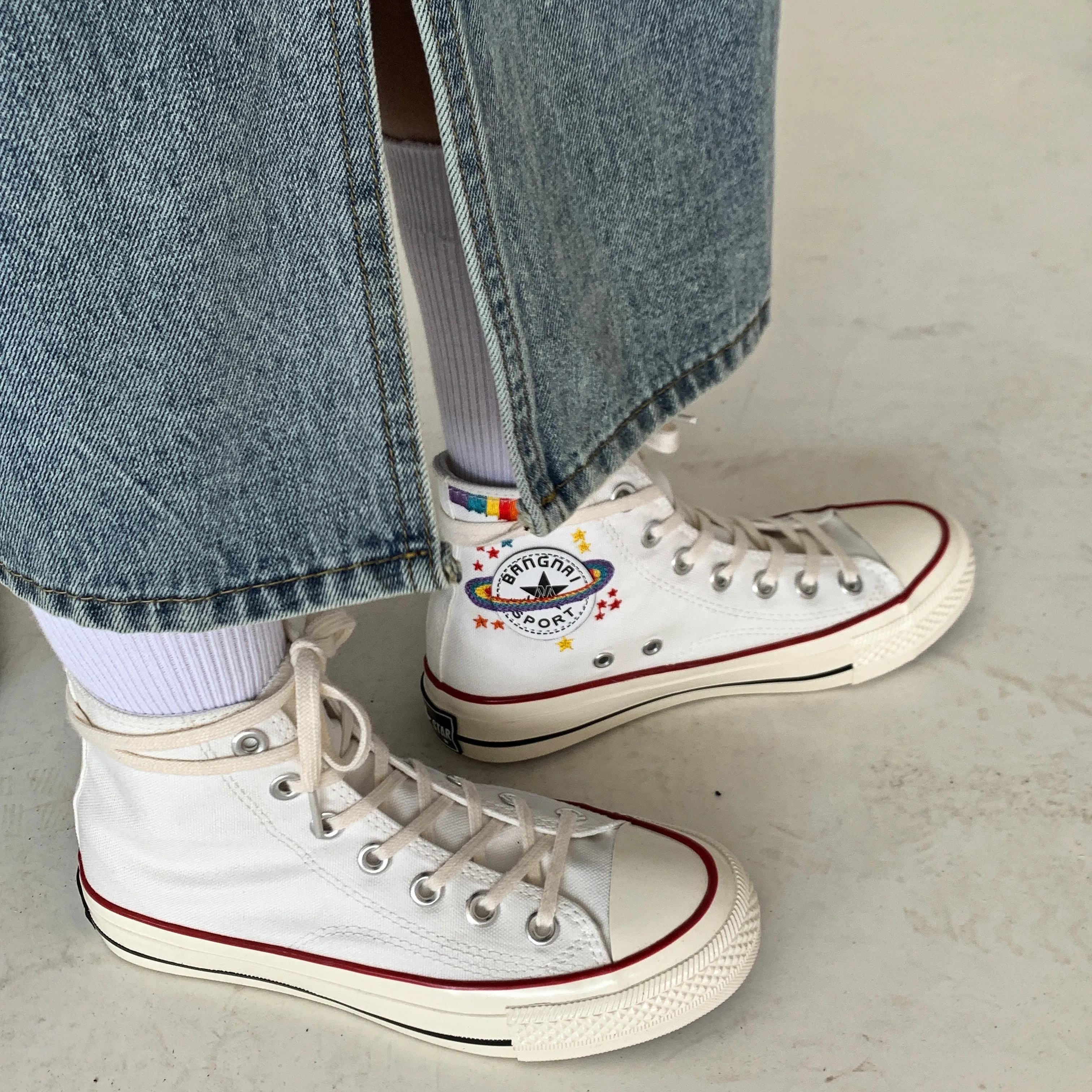 Rainbow embroidered canvas shoes KF81486