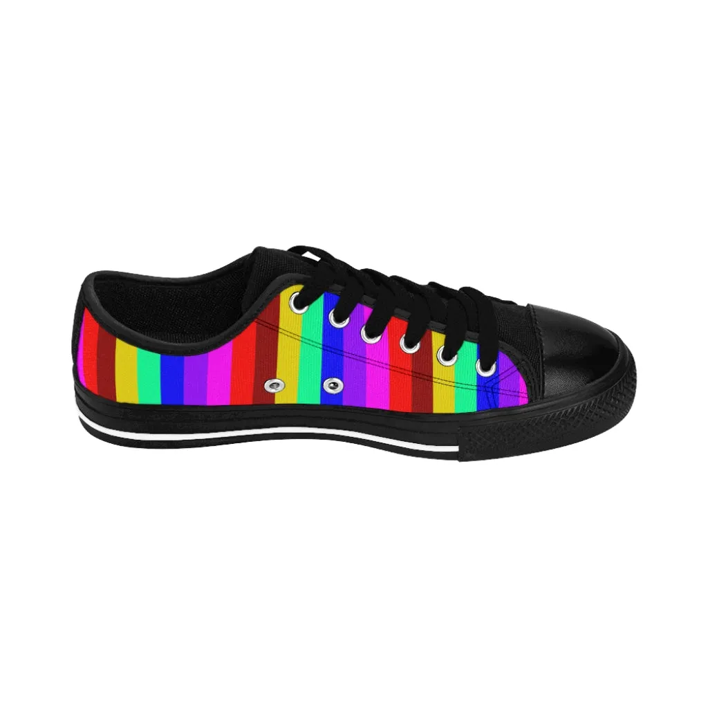 Rainbow Striped Print Women's Sneakers, Gay Pride Vertical Striped Ladies' Tennis Shoes Low Tops