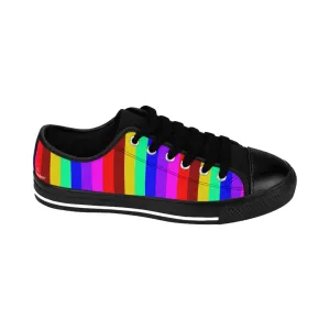 Rainbow Striped Print Women's Sneakers, Gay Pride Vertical Striped Ladies' Tennis Shoes Low Tops