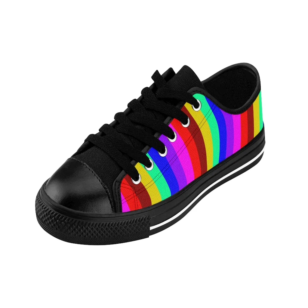 Rainbow Striped Print Women's Sneakers, Gay Pride Vertical Striped Ladies' Tennis Shoes Low Tops