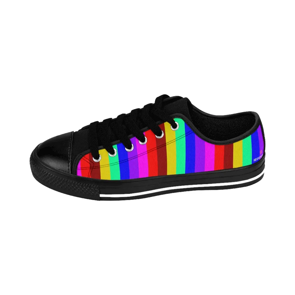 Rainbow Striped Print Women's Sneakers, Gay Pride Vertical Striped Ladies' Tennis Shoes Low Tops