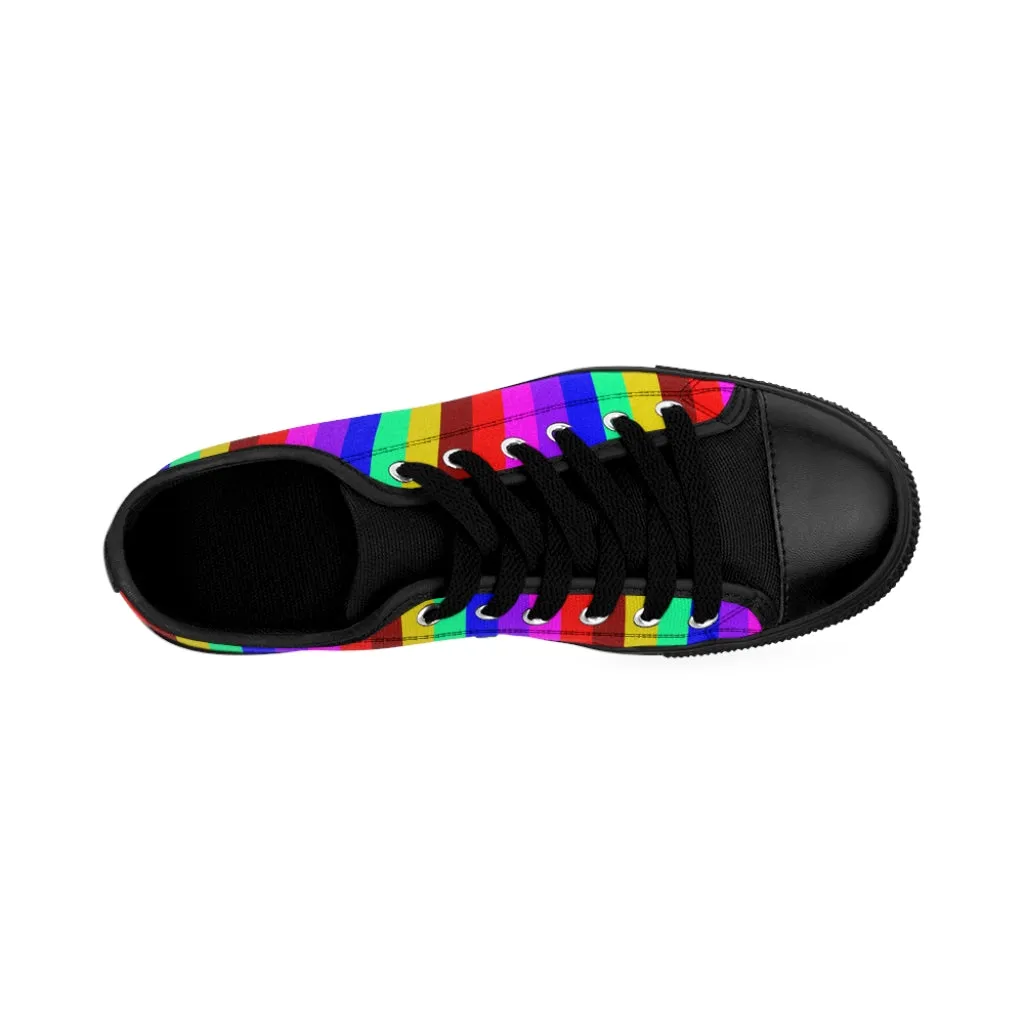 Rainbow Striped Print Women's Sneakers, Gay Pride Vertical Striped Ladies' Tennis Shoes Low Tops