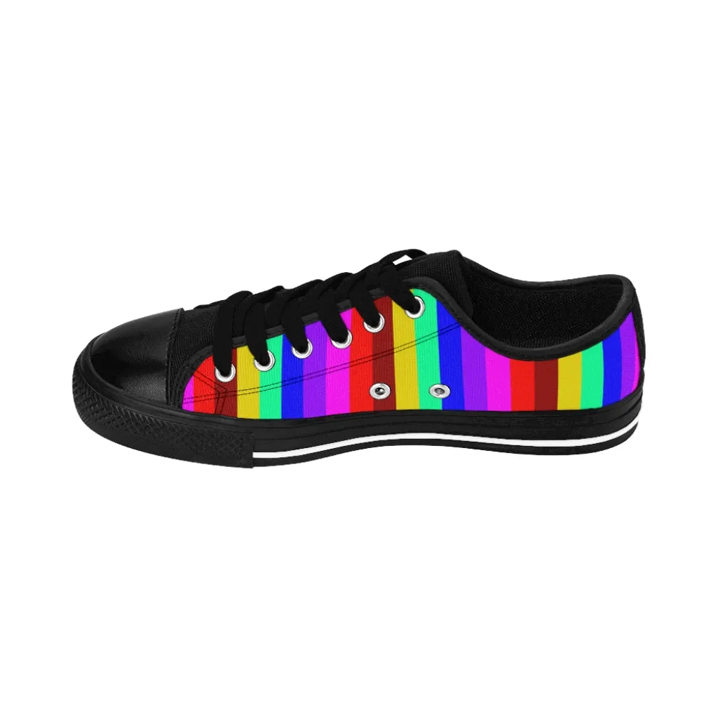 Rainbow Striped Print Women's Sneakers, Gay Pride Vertical Striped Ladies' Tennis Shoes Low Tops