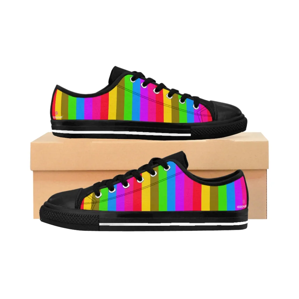 Rainbow Stripes Best Women's Sneakers, Gay Pride Vertical Striped Ladies' Tennis Shoes Low Tops