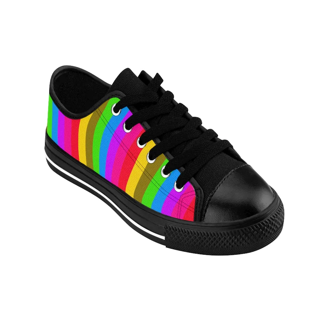 Rainbow Stripes Best Women's Sneakers, Gay Pride Vertical Striped Ladies' Tennis Shoes Low Tops