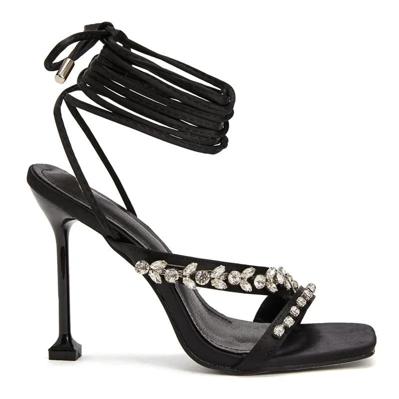 Rhinestone Decor Stiletto Heeled Strappy Sandals