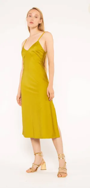 Ripley Rader Satin Stretch Slip Dress Chartreuse