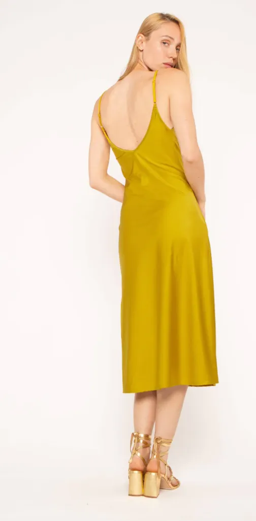 Ripley Rader Satin Stretch Slip Dress Chartreuse