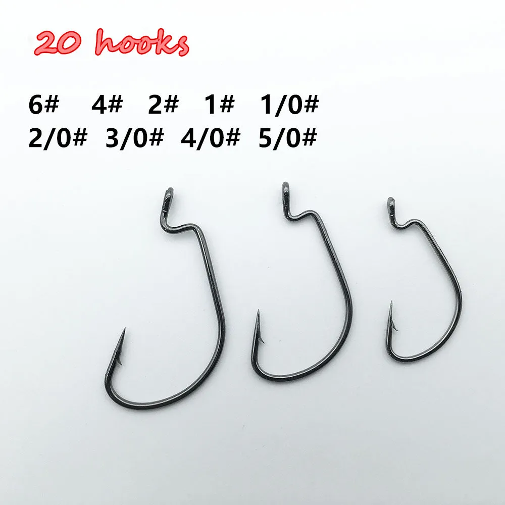 Rompin 20pcs/lot  Black Nickel Crank Fishing Hooks High Carbon Steel Worm Sharp Barbed Hooks