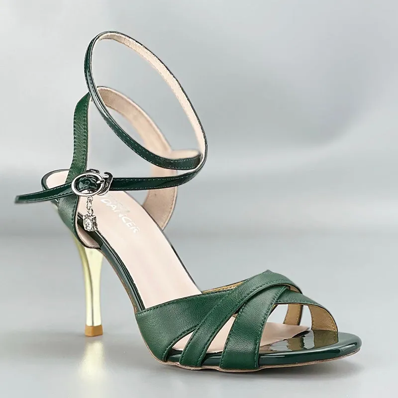 SHJ Women's Green Real Leather 10cm Heels Dance Shoes Tango Shoes