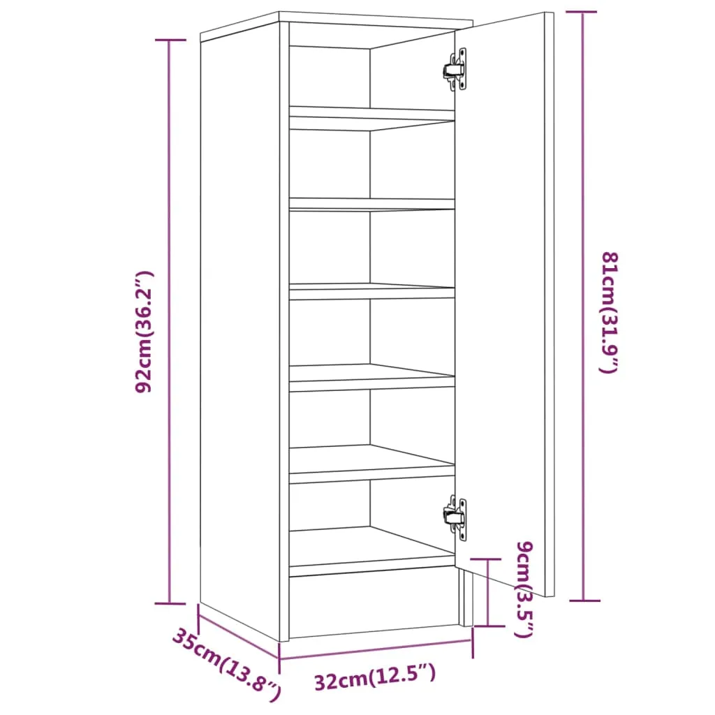 Shoe Cabinet Grey Sonoma 32x35x92 cm Engineered Wood